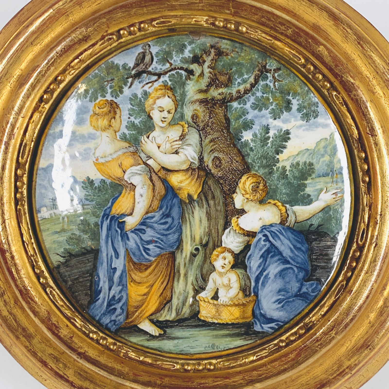Plaque en faïence de Castelli figurant "Moïse sauvé des eaux" - XVIIIe siècle