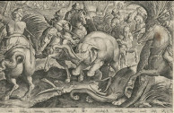 Plat en faïence de Laterza " La chasse à l'éléphant" - XVIIe siècle