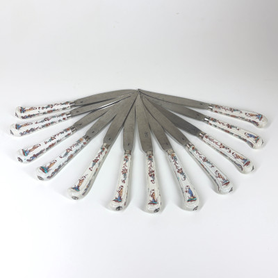 Set of twelve knives with Mennecy porcelain handles - Eighteenth century