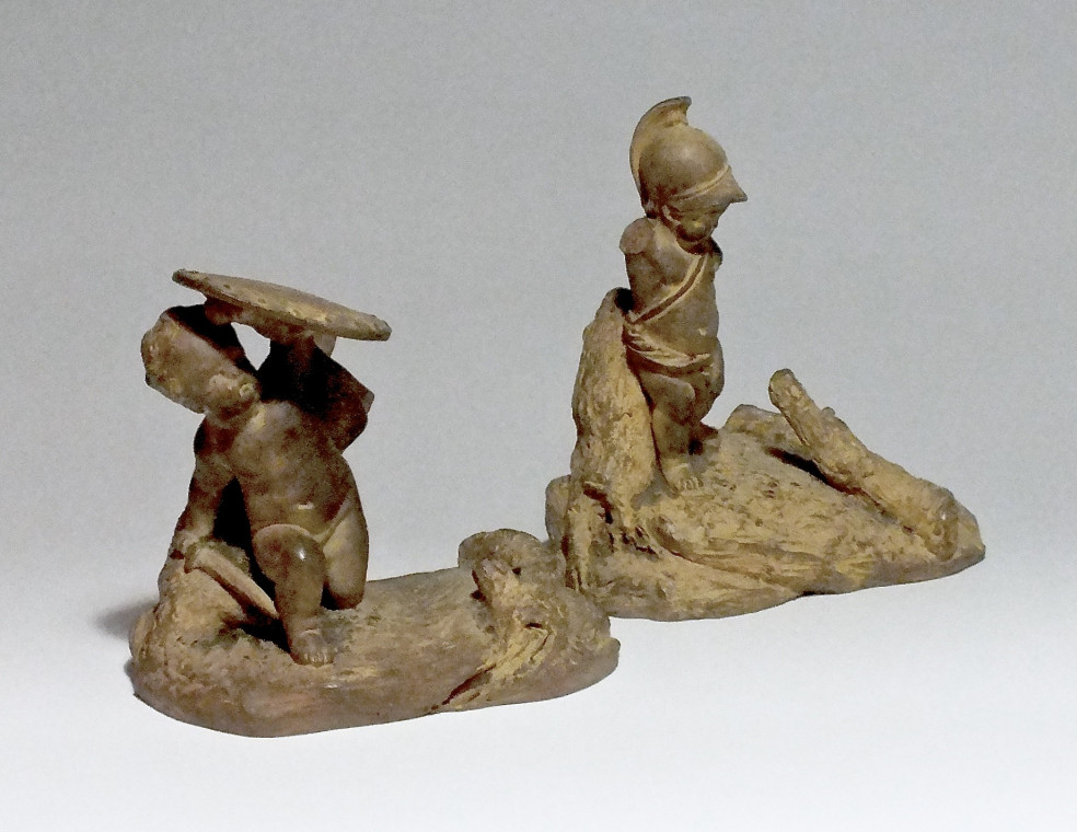 Paire de statuettes en terre cuite «Les enfants d'histoire naturelle» d'après Boizot.