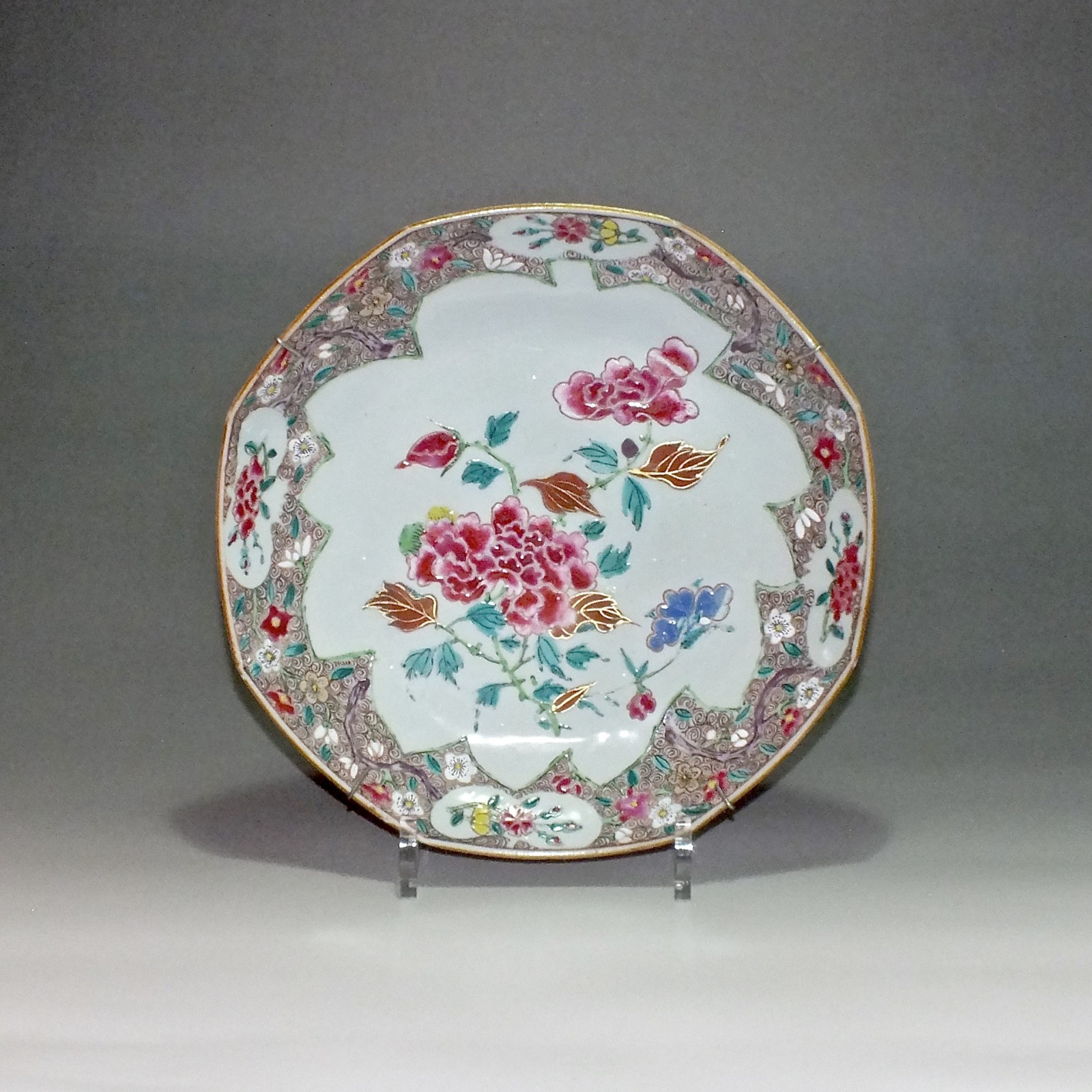 Chine - Coupe octogonale famille rose - époque Qianlong