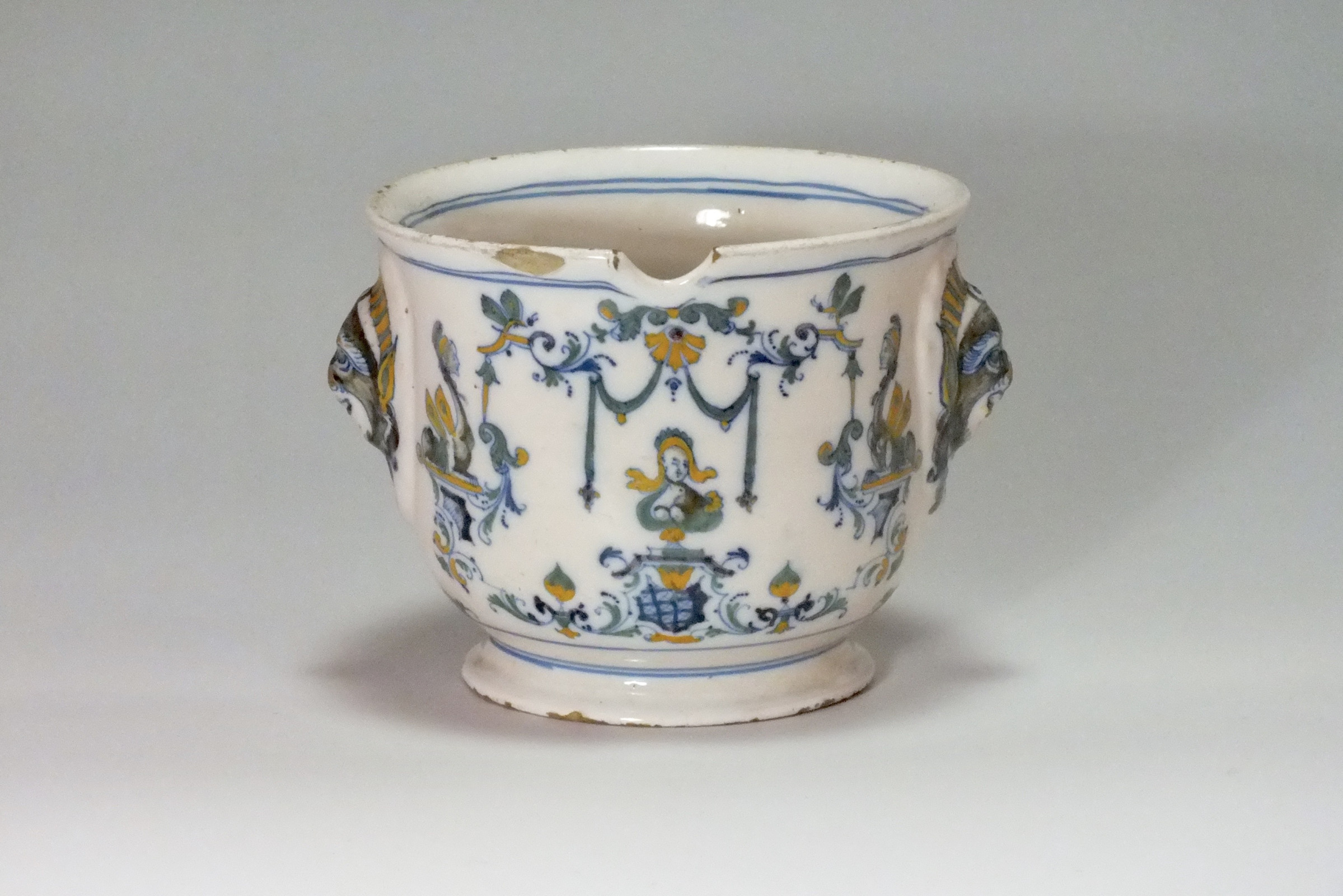 Moustiers - Rare glass refresher with decor Bérain polychrome - eighteenth century