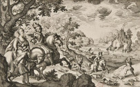 MEISSEN - Rare cup and saucer with hausmaler decor in grisaille of a hunting scene - 18th century - circa 1730