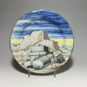 Pavie - Petit plat à décor de ruines sur fond de paysage - Fin du XVIIIe - Début du XVIIIe siècle