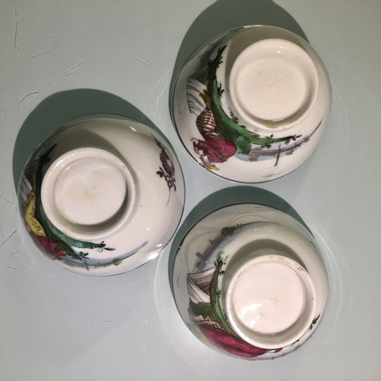 Three porcelain cups and saucers from Nove di Bassano - circa 1790