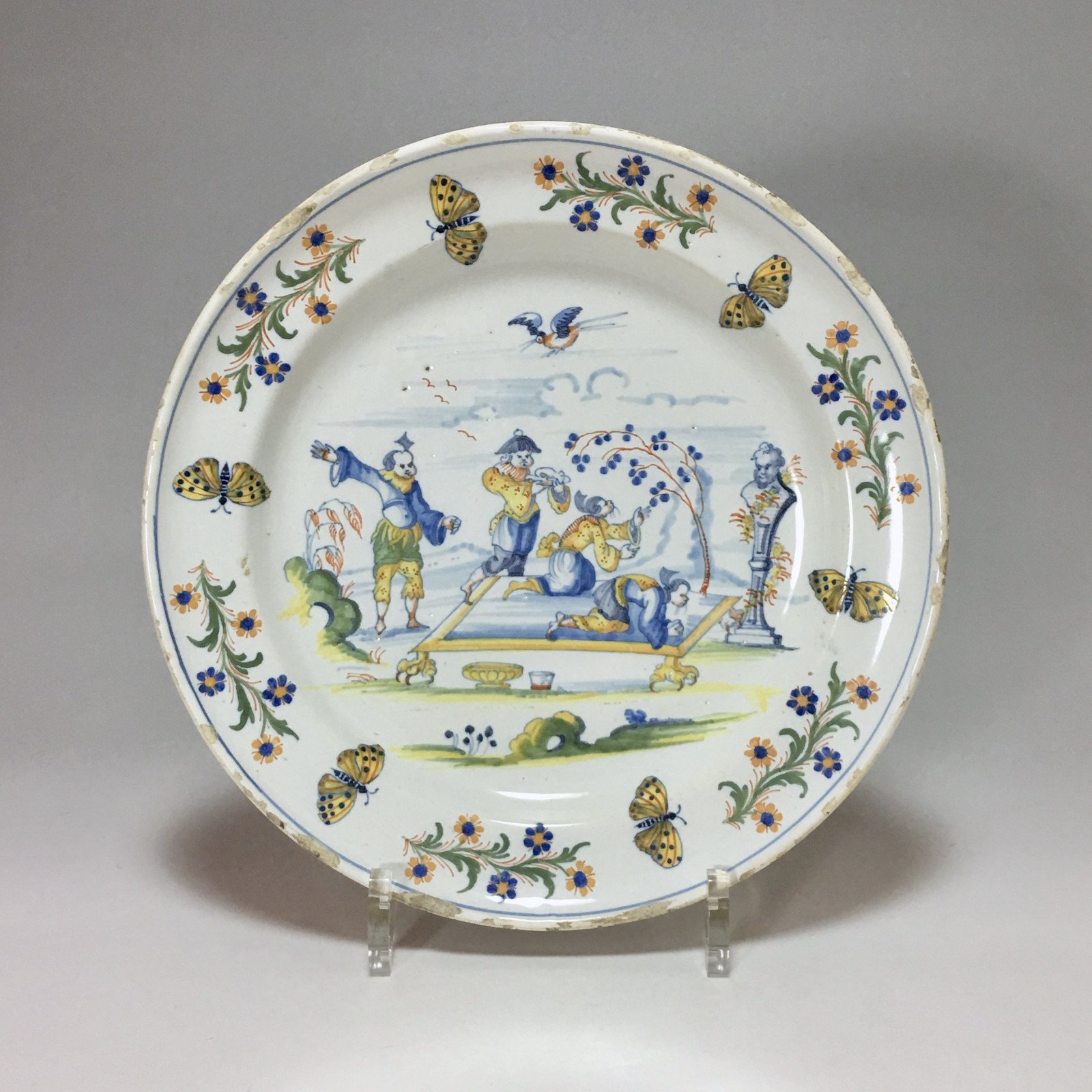 Marseille (attribuée à la fabrique de Leroy) – Rare assiette aux chinois – XVIIIe siècle