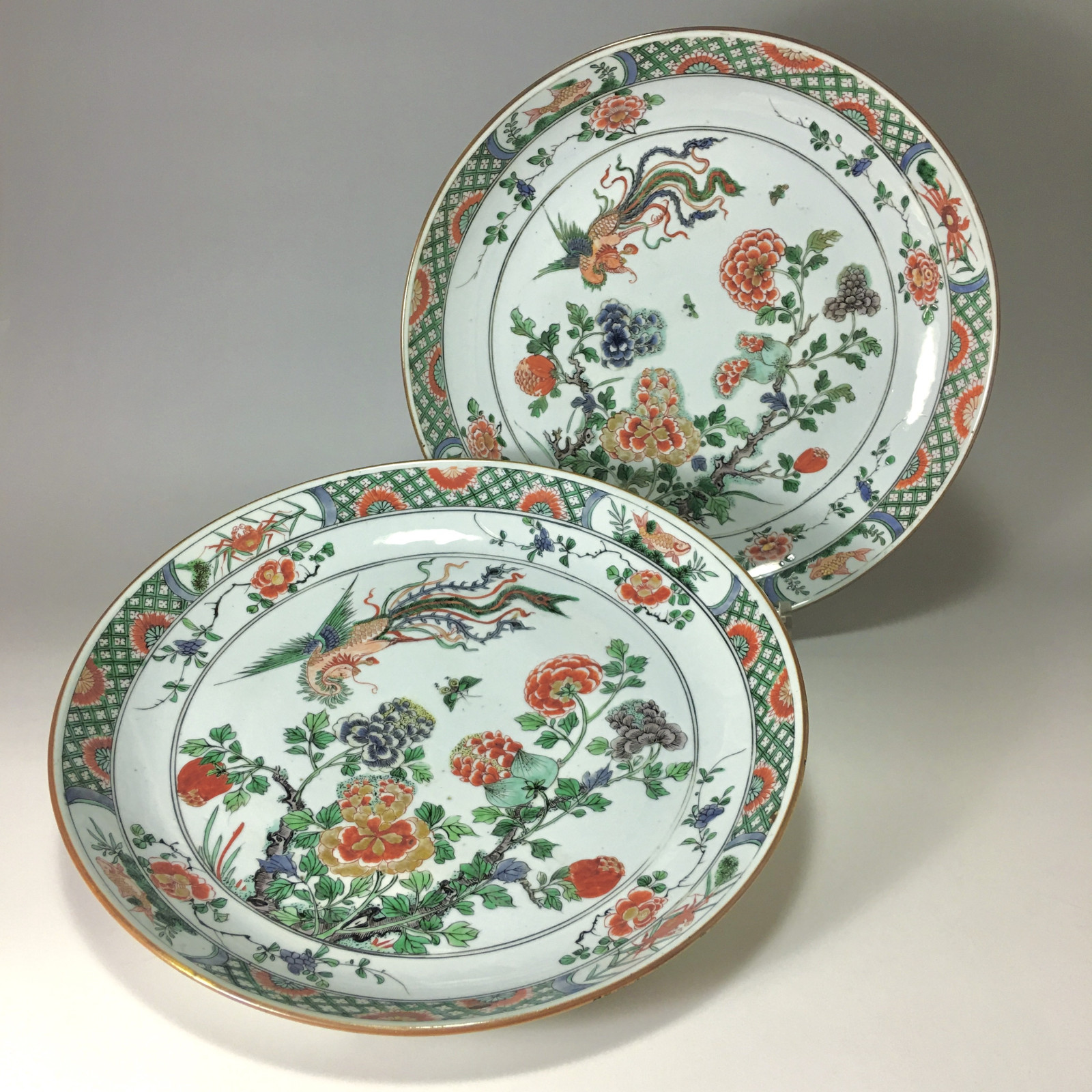 Pair of enamelled cups from the Kangxi Chinese porcelain green family (1662-1722)