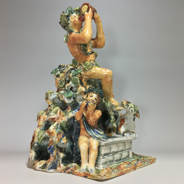 Fontaine figurant Bacchus en majolique d’Urbino, Atelier de Patanazzi vers 1580.