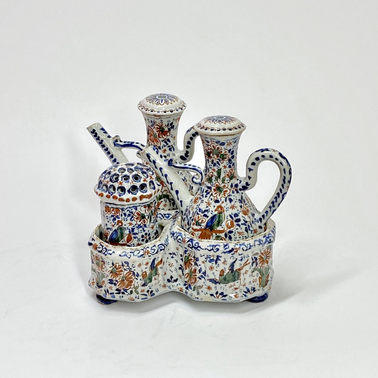 Delft - Rare polychrome cruet holder with three compartments - Eighteenth century