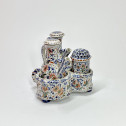 Delft - Rare porte-Huilier polychrome à trois compartiments - XVIIIe siècle
