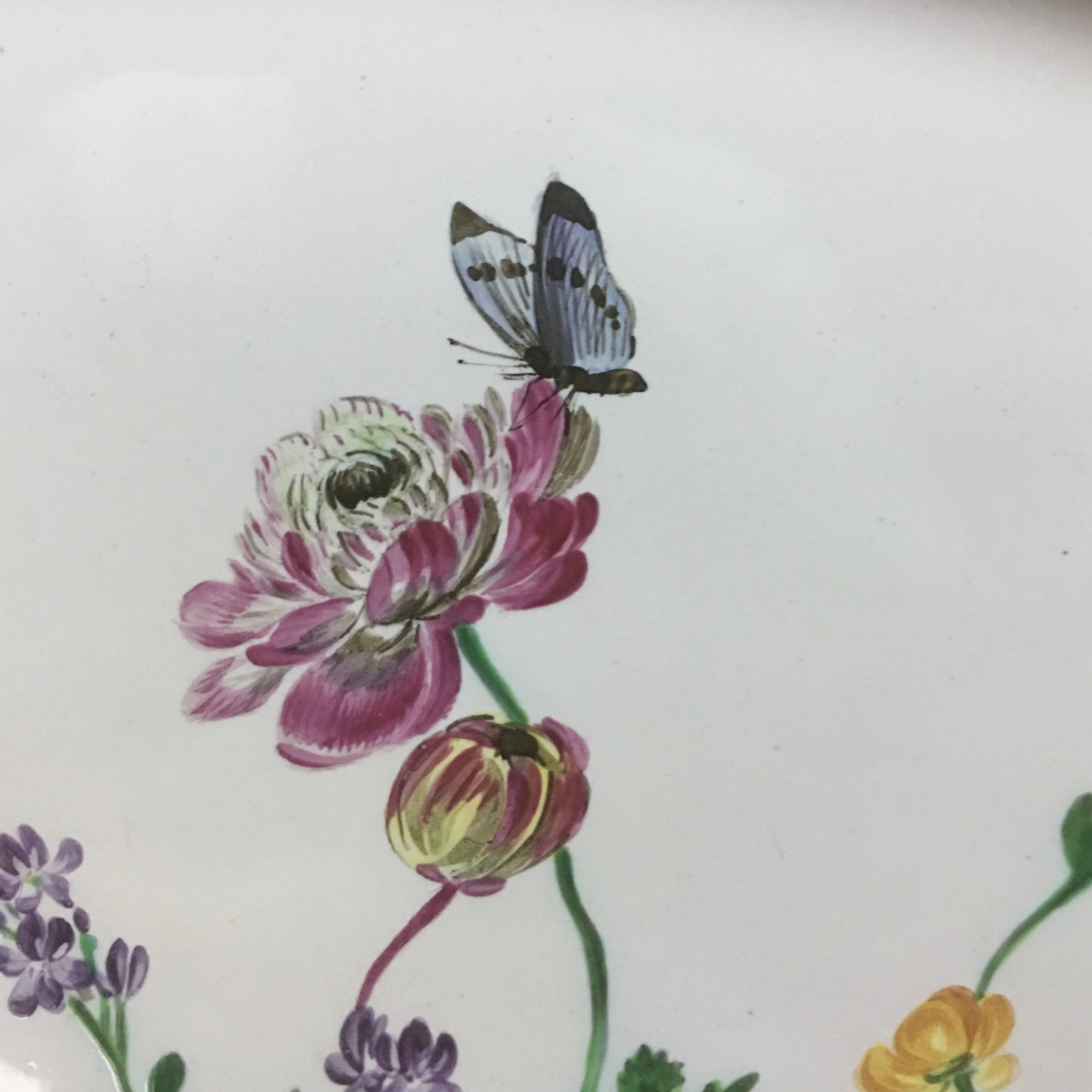 Marseille - Grand plat à décor floral et insectes - Fabrique de Robert - XVIIIe siècle