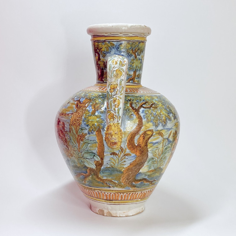 Talavera de la Reina (Tolède) - Grande jarre à décor de scène de chasse aux oiseaux - 1680-1700