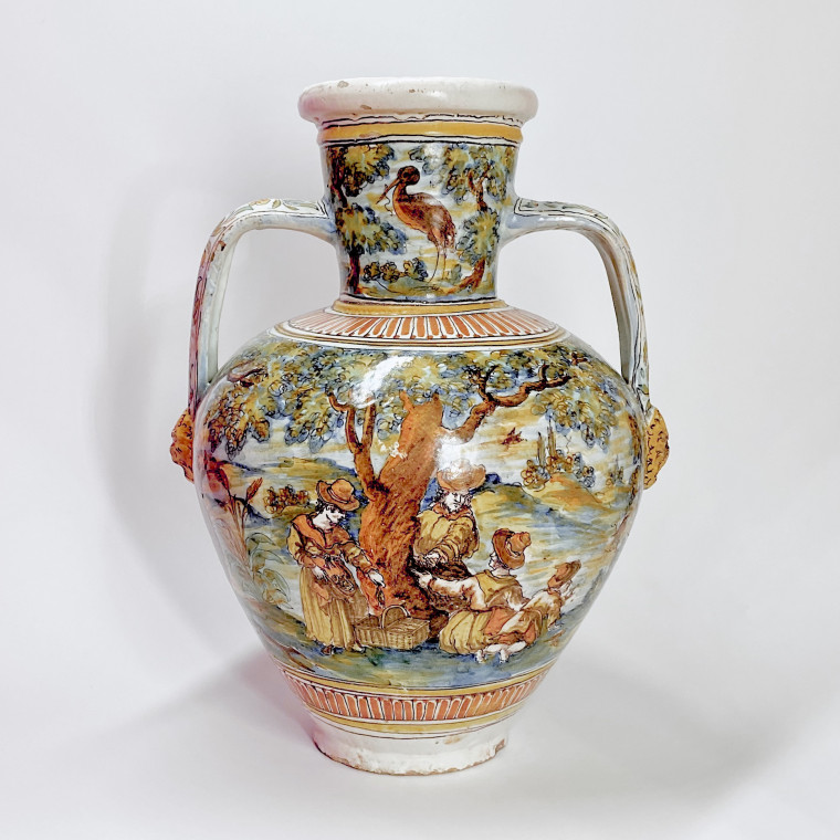 Talavera de la Reina (Tolède) - Grande jarre à décor de scène de chasse aux oiseaux - 1680-1700