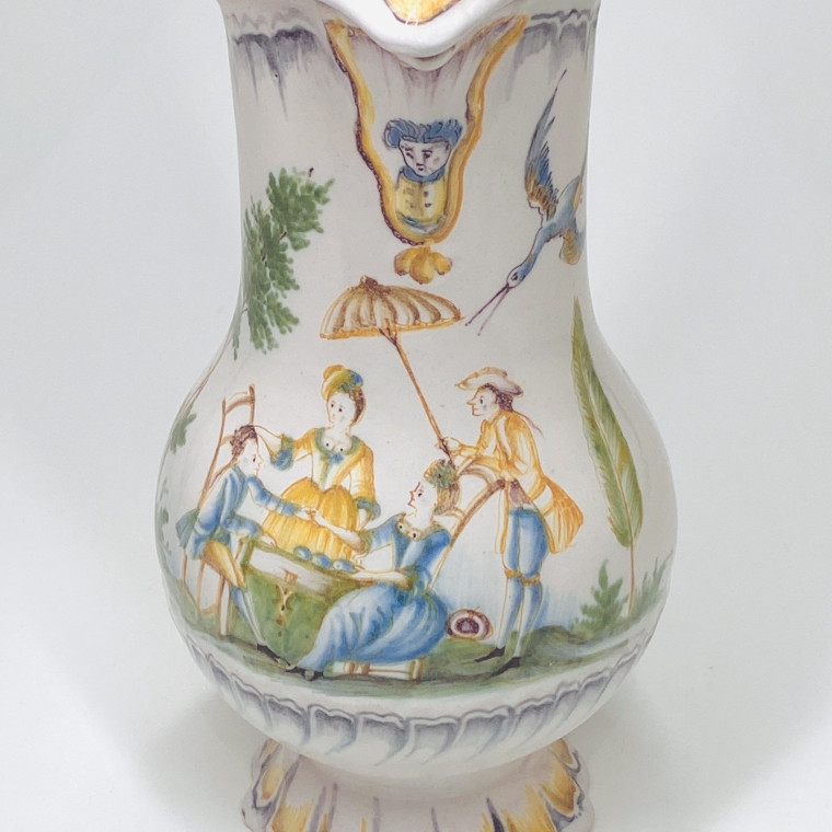 Varages - Rare pichet décoré d'une scène représentant "Le contrat mariage" - XVIIIe siècle